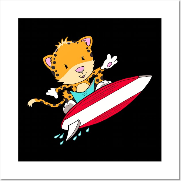 Cat Surfer Wall Art by Benoeaves